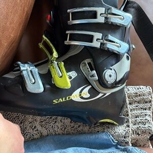 Salomon Black Ski Boots with Silver and Lime Accents